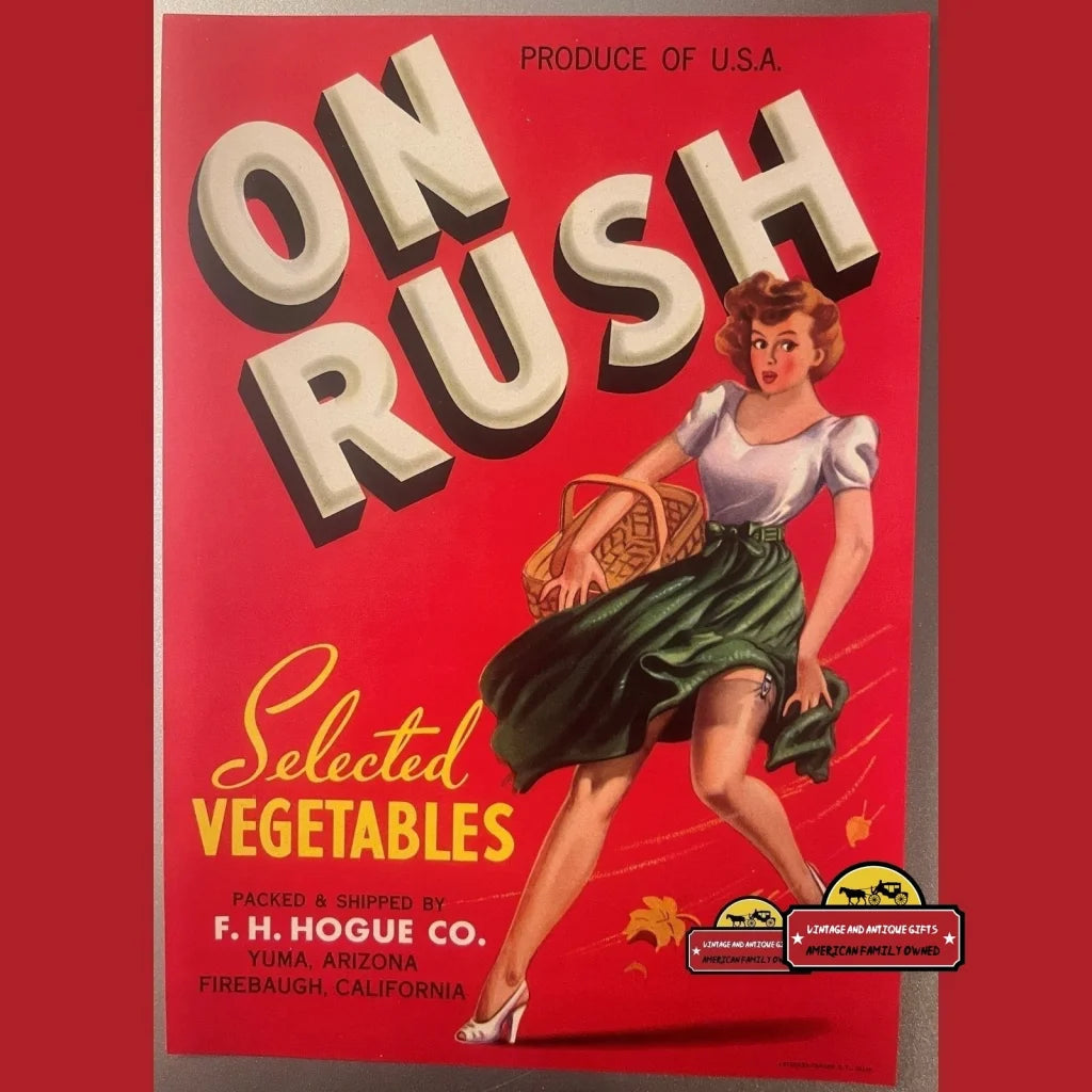 Antique Vintage on Rush Crate Label, Az and Ca 1940s Provocative Pinup!