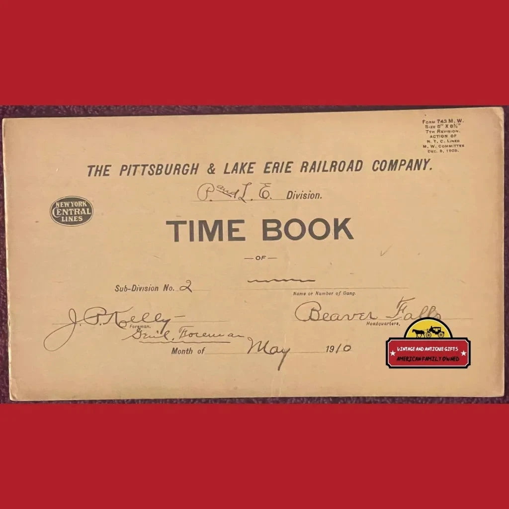 Antique 1910 Pittsburgh and Lake Erie Railroad Foreman Time Book, Work Log