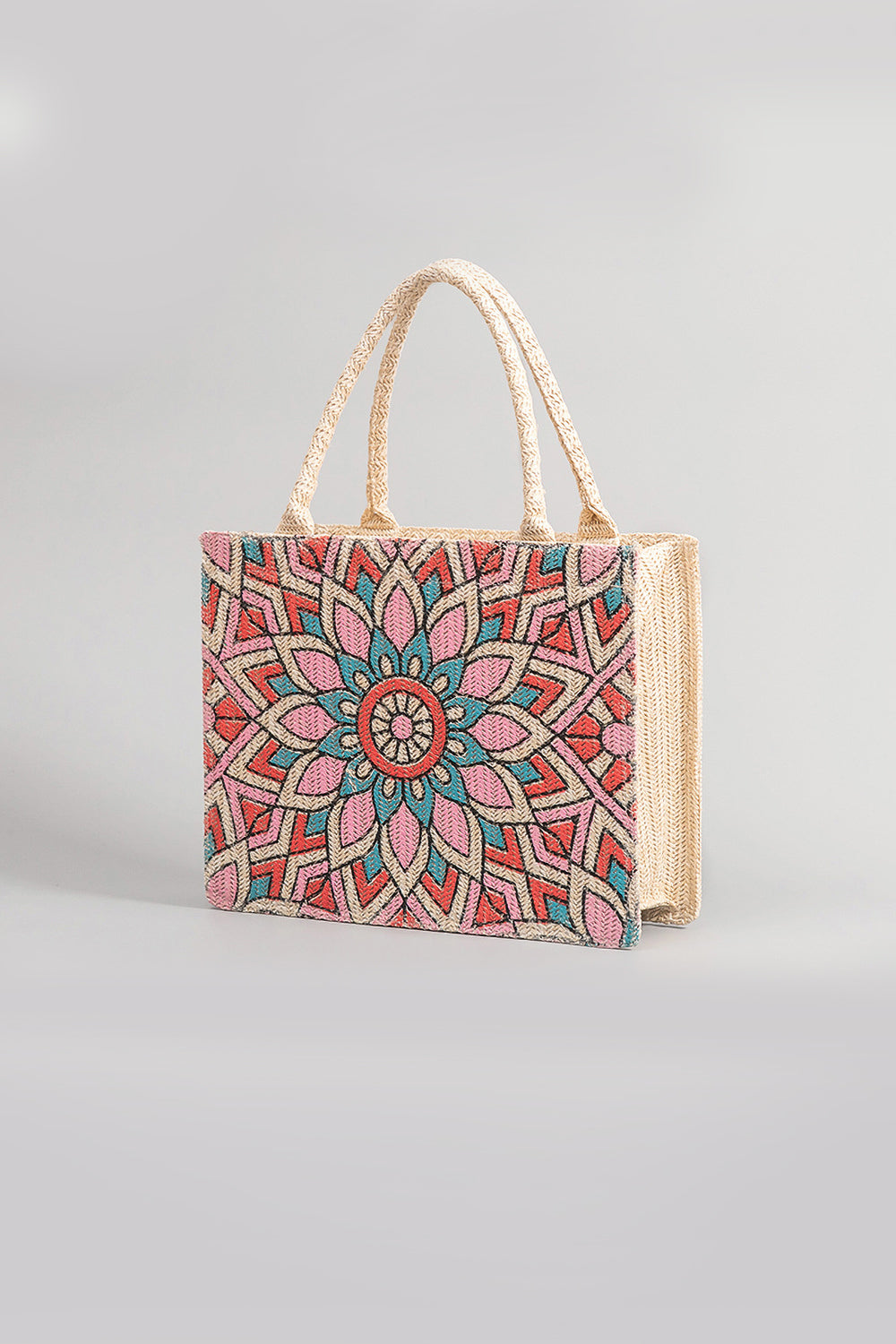 Flower Straw Weave Tote Bag - T - 2 COLORS -