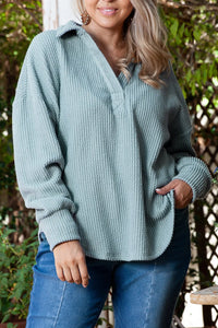 Thumbnail for Plus Size Textured Johnny Collar Long Sleeve Sweatshirt - SIZES XL THRU 3XL - T - 1 COLOR -