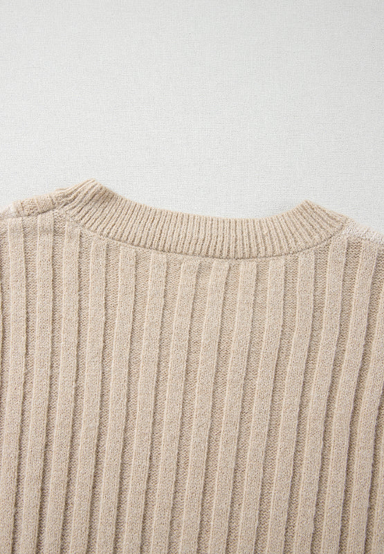 Cable-Knit Color Block Round Neck Sweater - T - 1 COLOR -