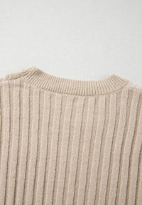 Thumbnail for Cable-Knit Color Block Round Neck Sweater - T - 1 COLOR -