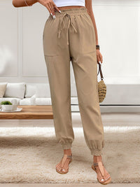 Thumbnail for Tied Elastic Waist Pants with Pockets - T - 1 COLOR -