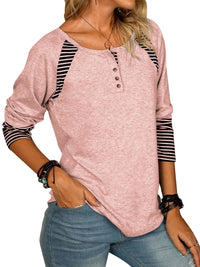 Thumbnail for Full Size Striped Quarter Button Long Sleeve T-Shirt - T - 6 COLORS -