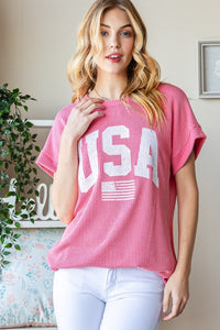 Thumbnail for Heimish Full Size USA Graphic Short Sleeve Ribbed Top - T - 1 COLOR -