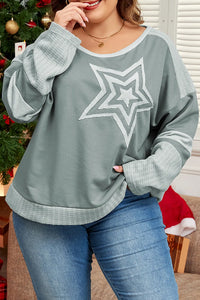 Thumbnail for Plus Size Star Round Neck Long Sleeve Top - SIZES 1XL THRU 3XL ONLY - 1 COLOR -