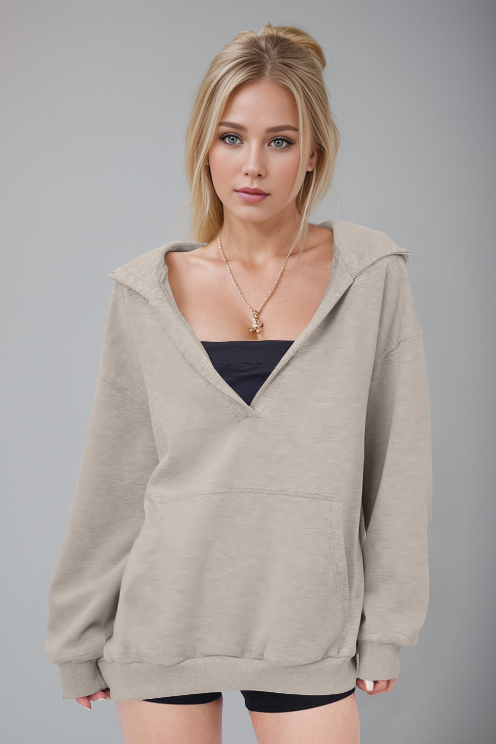 Basic Bae Kangaroo Pocket Long Sleeve Hoodie - T - 6 COLORS -