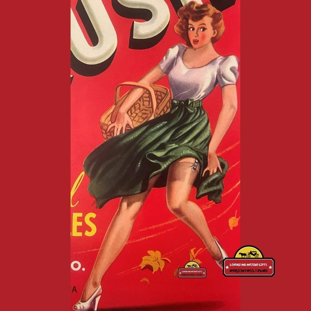 Antique Vintage on Rush Crate Label, Az and Ca 1940s Provocative Pinup!