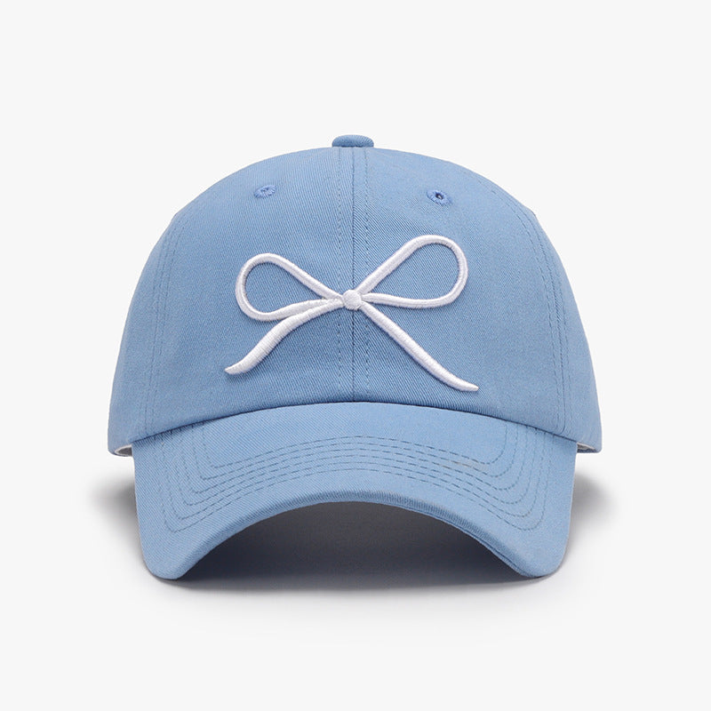 Bow Embroidered Cotton Baseball Cap - T - 7 COLORS -