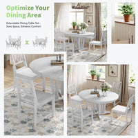 Thumbnail for Rustic 5-Piece Extendable Dining Table Set Round Trestle Table and 4 Cross Back Dining Chairs for Kitchen, Dining Room,