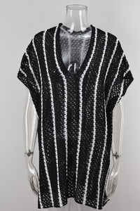 Thumbnail for Slit Openwork Striped V-Neck Cover-Up - ONE SIZE FITS ALL - T - 1 COLOR -