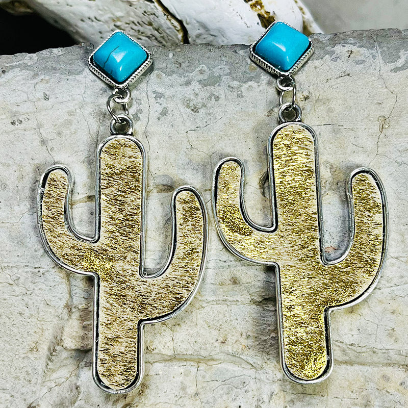 Turquoise Cactus Earrings - T - 2 COLORS -