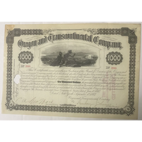 Thumbnail for Antique 1882 Oregon Transcontinental Railroad - Rare 1000 Gold Bond Certificate