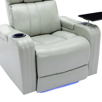 Thumbnail for PU Leather Power Recliner Individual Seat Home Theater Recliner With Cooling Cup Holder, Bluetooth Speaker, LED Lights,