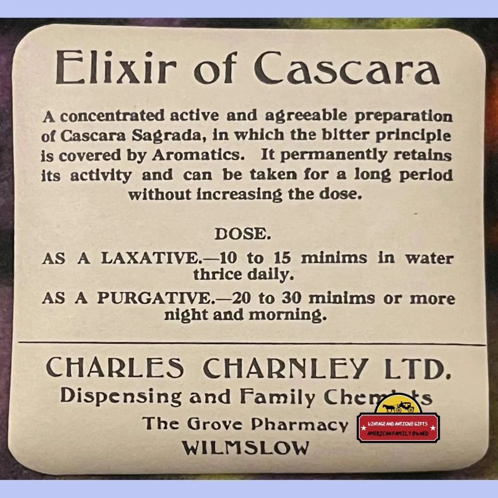 Very Rare Antique Vintage 1910s - 1920s Elixir of Cascara Label, C Charnley, Grove Pharmacy