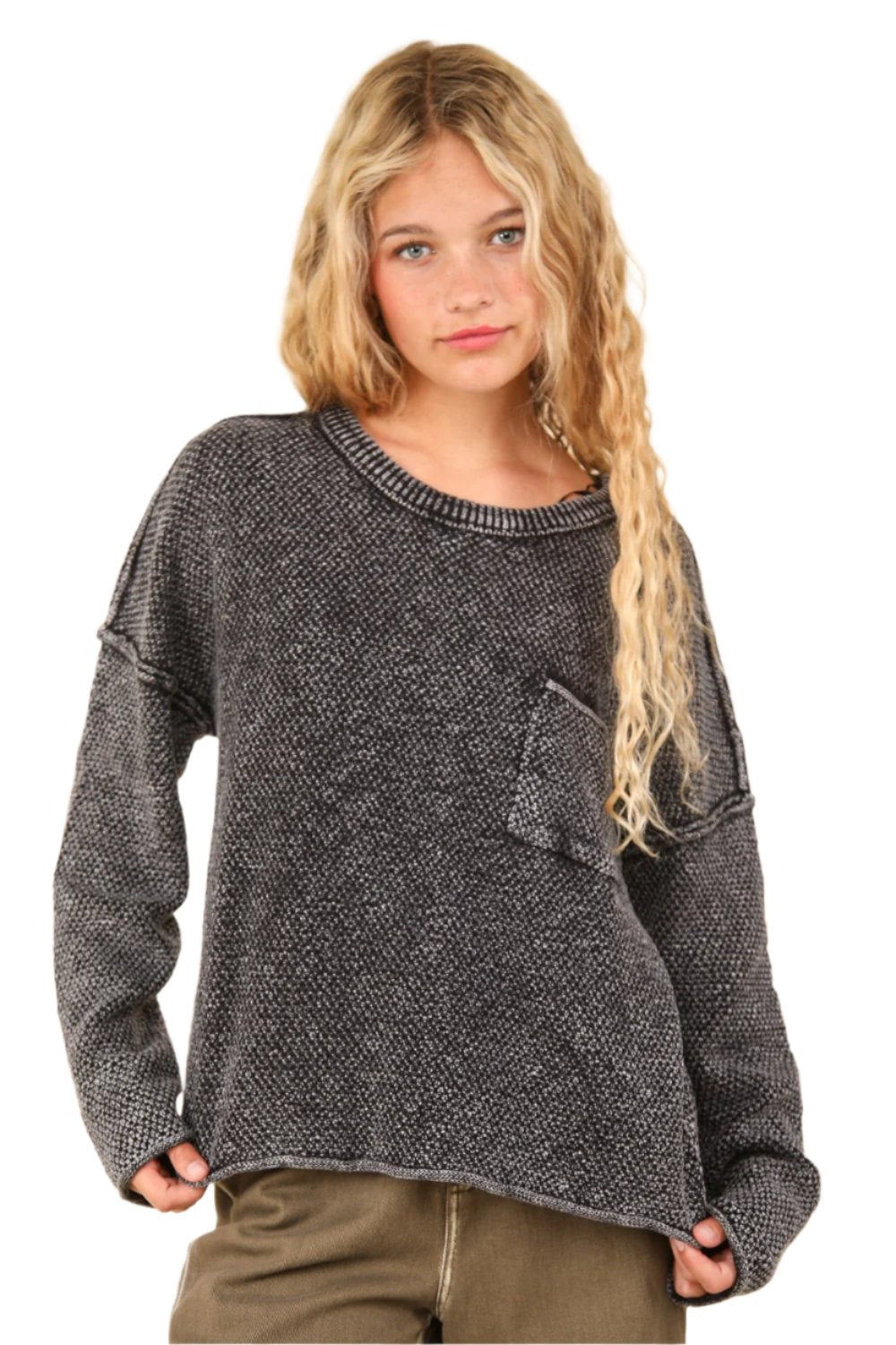 VERY J Mineral Washed Exposed Seam Sweater - T - 1 COLOR -