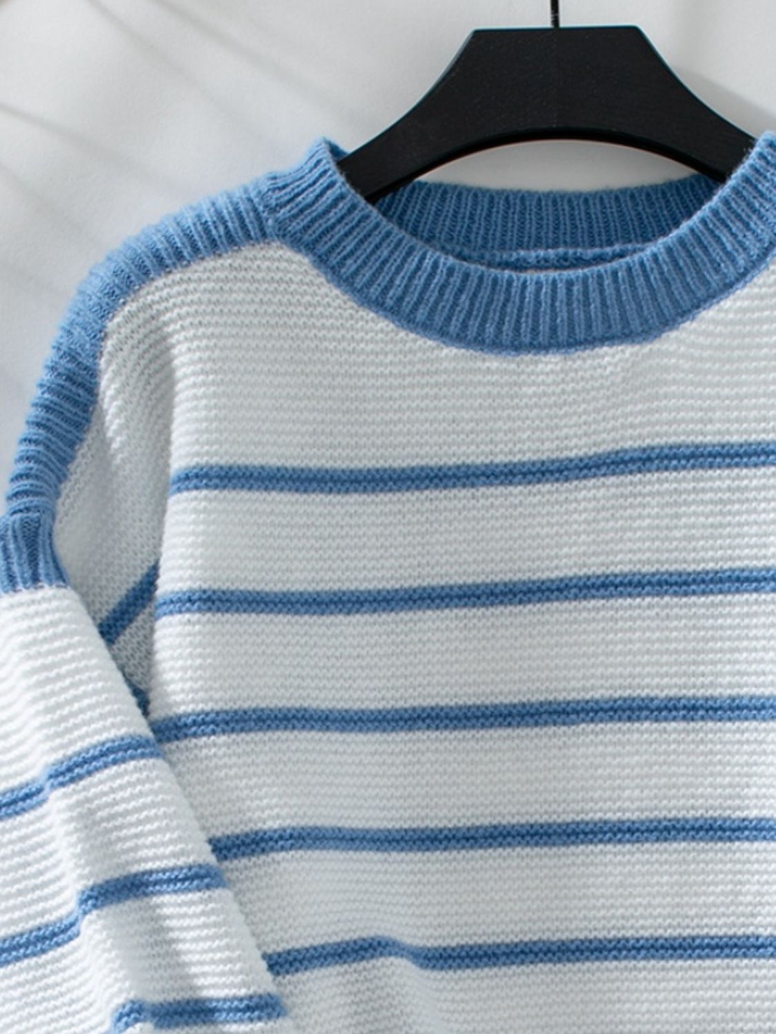 Striped Round Neck Long Sleeve Sweater - T - 2 COLORS -