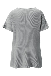 Thumbnail for Slit Round Neck Short Sleeve Knit Top - T - 1 COLOR -