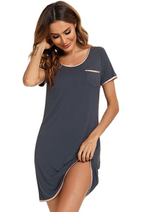 Thumbnail for Contrast Trim Pocketed Round Neck Lounge Dress - T - 4 COLORS -