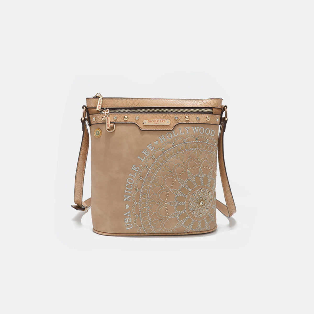 Nicole Lee USA Metallic Stitching Embroidery Inlaid Rhinestone Crossbody Bag - T - 4 COLORS -