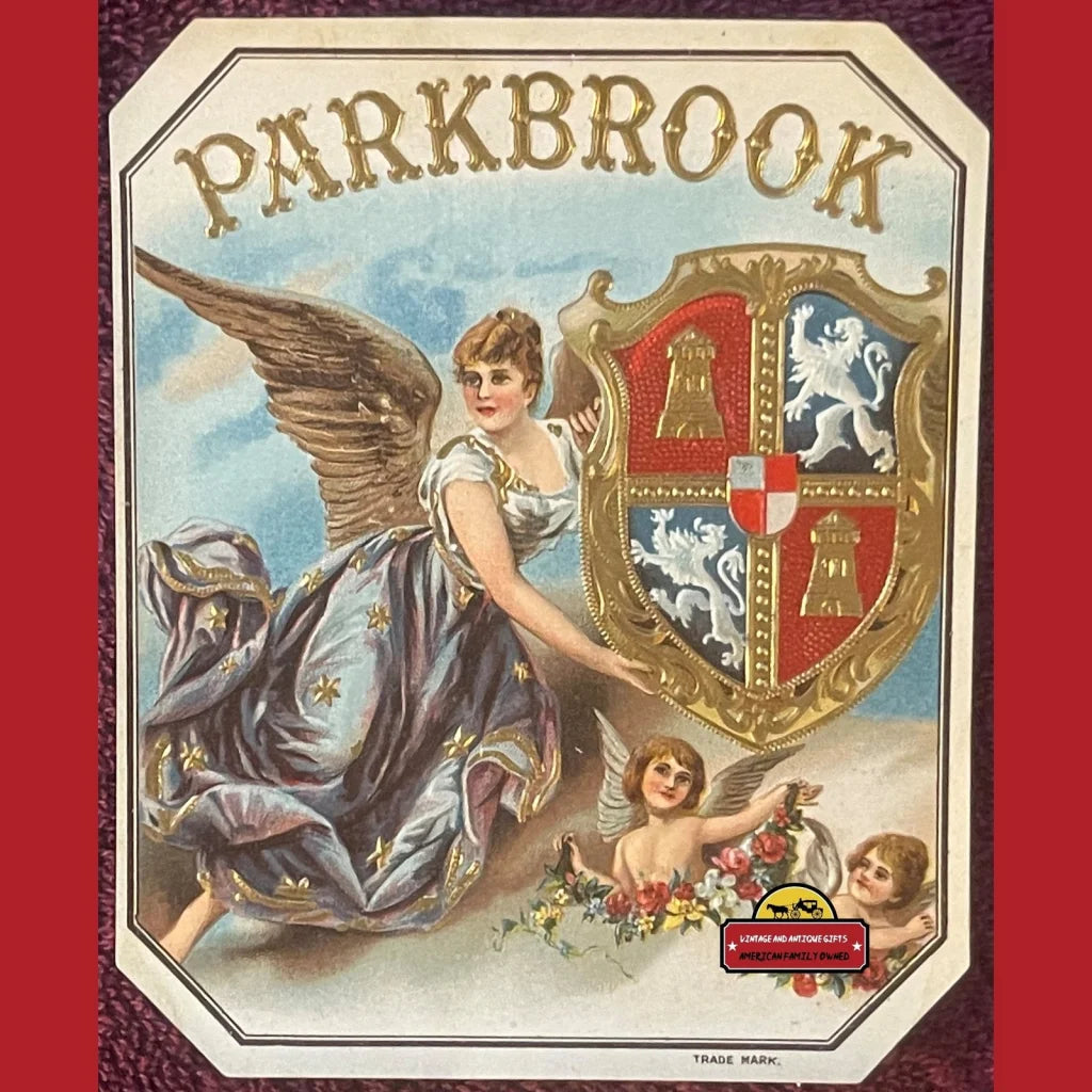 Rare 1900s Antique Parkbrook Embossed Cigar Label, Angel, Cherubs