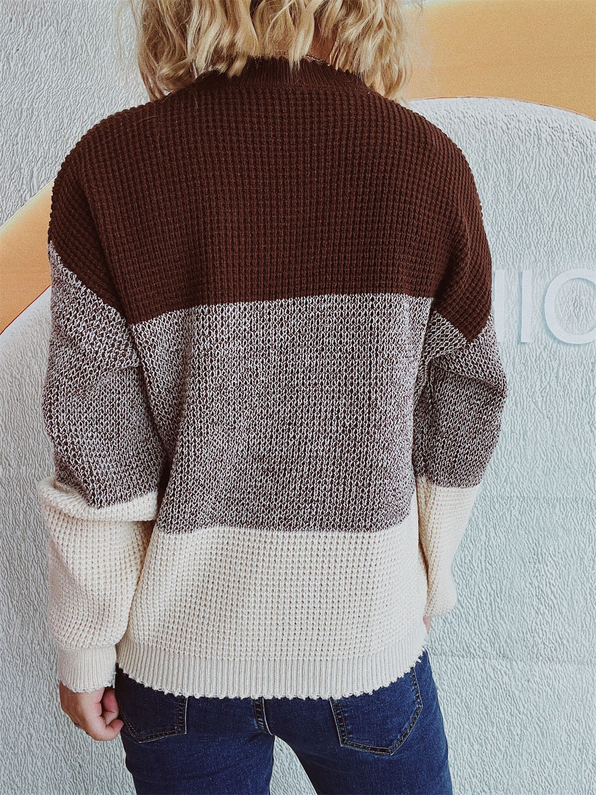 Color Block Long Sleeve Sweater - T - 3 COLORS -