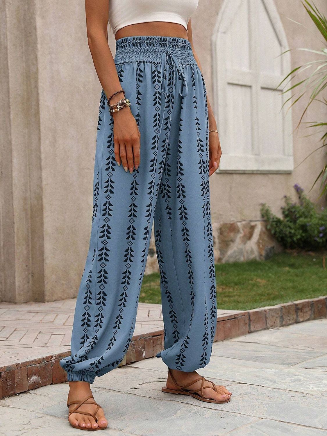 Tied Printed High Waist Pants - T - 5 COLORS -