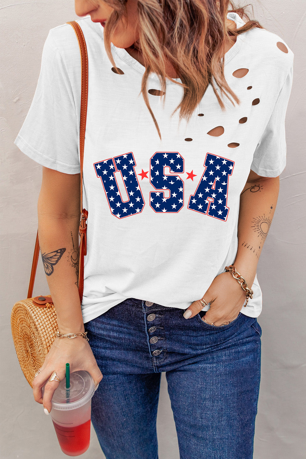 USA Round Neck Short Sleeve T-Shirt - T - 1 COLOR -