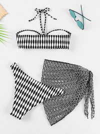 Thumbnail for Geometric Halter Neck Three-Piece Swim set - 3 PCS. - T - 5 COLORS -