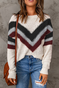 Thumbnail for Contrast Dropped Shoulder Long Sleeve Sweater - T - 1 COLOR -