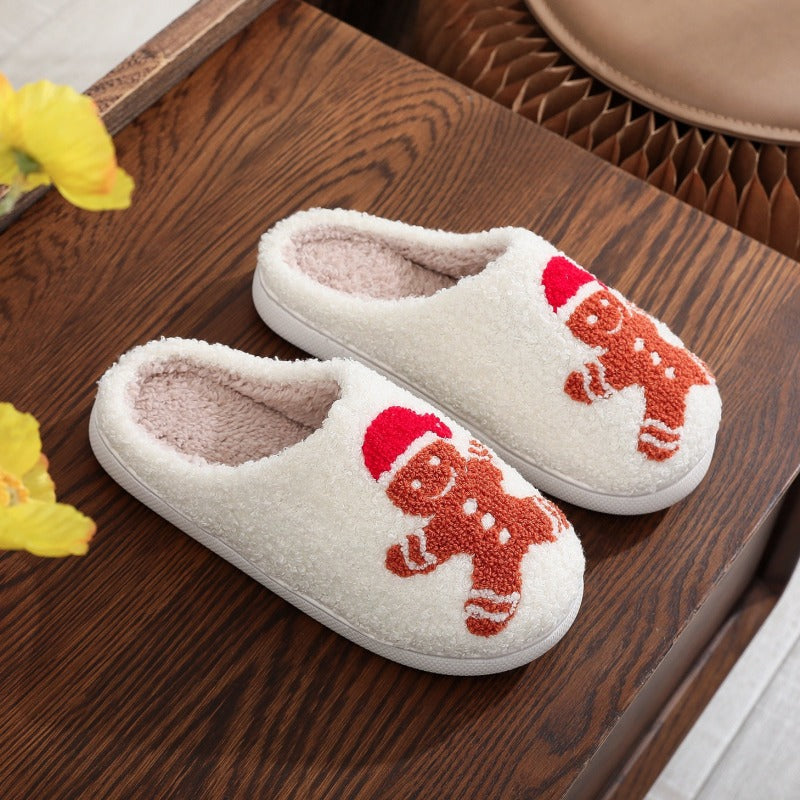 Christmas Gingerbread Man Pattern Home Winter Furry Slippers - EU SIZES - K - 1 COLOR -