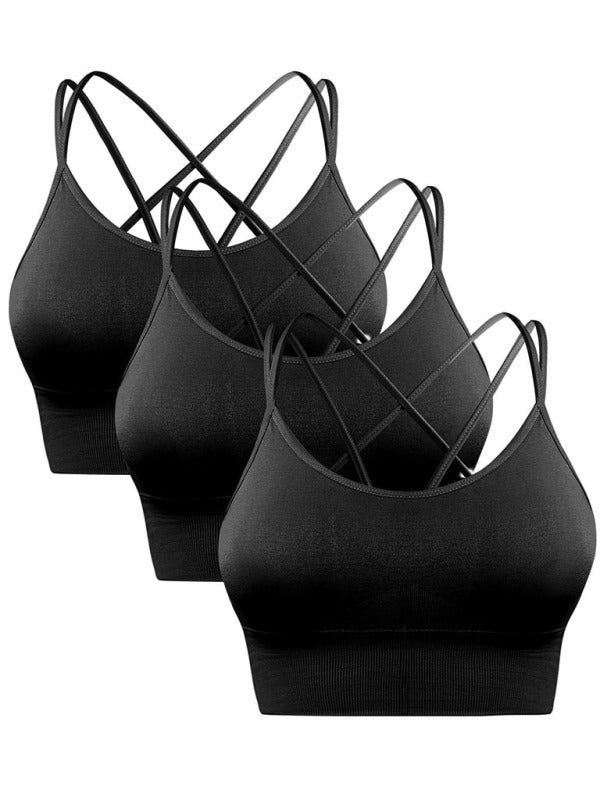 3 Pack Women's Sports Bra Padded Crisscross Yoga Bra Seamless Medium-Impact Fitness Activewear - 3 PCS. - KR - 10 COLOR COMBOS PER SET OF 3 -