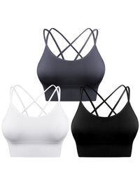 Thumbnail for 3 Pack Women's Sports Bra Padded Crisscross Yoga Bra Seamless Medium-Impact Fitness Activewear - 3 PCS. - KR - 10 COLOR COMBOS PER SET OF 3 -