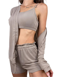 Thumbnail for Women's Ribbed Knit Three-Piece Loungewear Set - 3 PCS. - K - 4 COLORS -