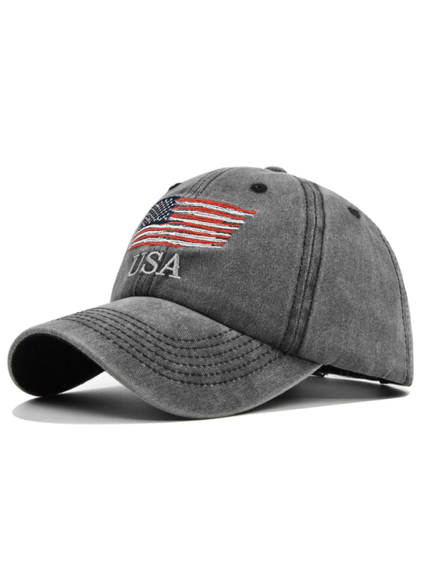 American Flag embroidered letters simple unisex peaked hat - K - 4 COLORS -