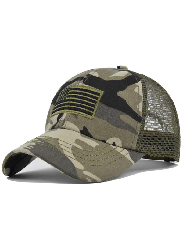 American flag embroidered camouflage cap mesh cap baseball hat - K - 3 COLORS -