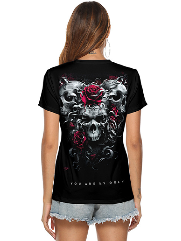 Skeleton Hand Print V-Neck Women's T-shirt - K - 2 DESIGNS -