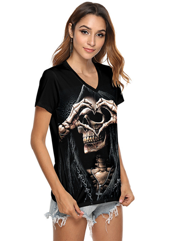 Skeleton Hand Print V-Neck Women's T-shirt - K - 2 DESIGNS -