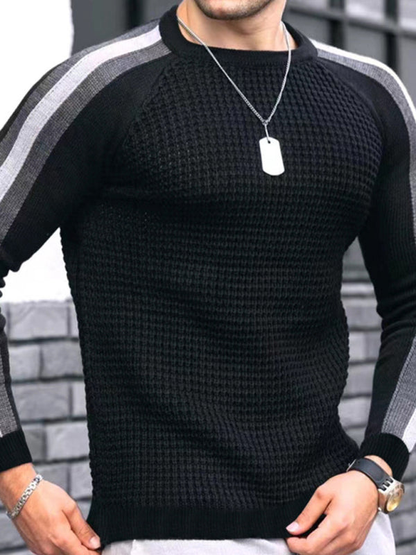 Round neck color contrast Men's casual loose bottoming sweater - K - 6 COLORS -