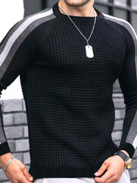 Thumbnail for Round neck color contrast Men's casual loose bottoming sweater - K - 6 COLORS -