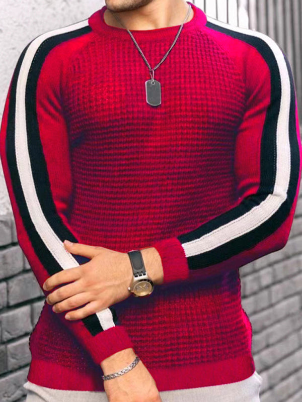 Round neck color contrast Men's casual loose bottoming sweater - K - 6 COLORS -