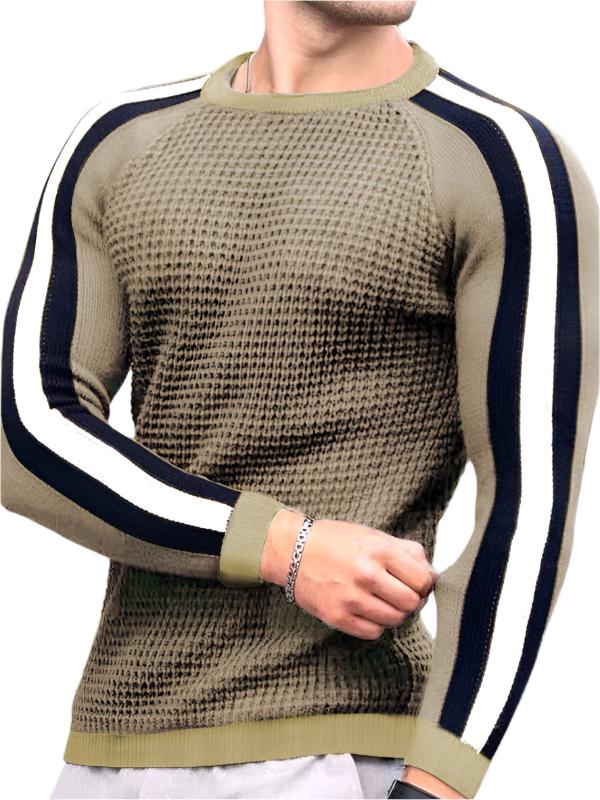 Round neck color contrast Men's casual loose bottoming sweater - K - 6 COLORS -