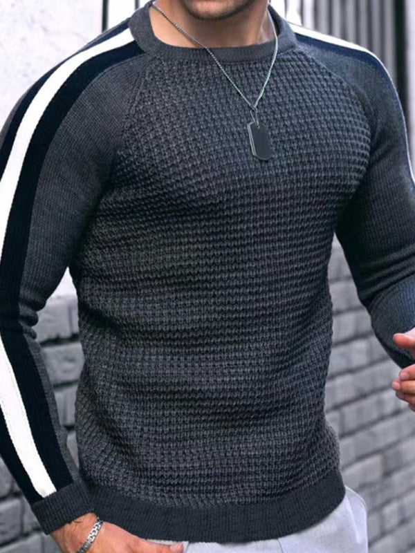 Round neck color contrast Men's casual loose bottoming sweater - K - 6 COLORS -