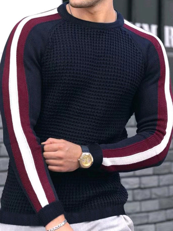 Round neck color contrast Men's casual loose bottoming sweater - K - 6 COLORS -