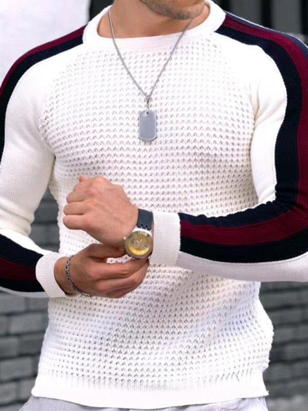 Round neck color contrast Men's casual loose bottoming sweater - K - 6 COLORS -