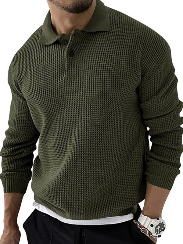 Lapel Sweater Men's Slim Long Sleeve Knitted Sweater - K - 5 COLORS -