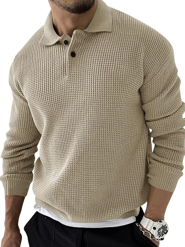 Lapel Sweater Men's Slim Long Sleeve Knitted Sweater - K - 5 COLORS -