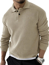 Thumbnail for Lapel Sweater Men's Slim Long Sleeve Knitted Sweater - K - 5 COLORS -