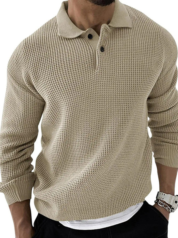 Lapel Sweater Men's Slim Long Sleeve Knitted Sweater - K - 5 COLORS -