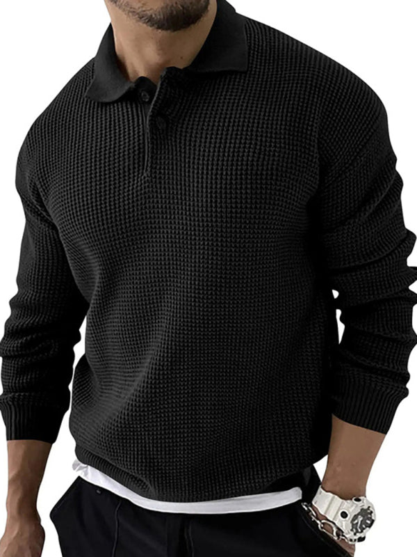 Lapel Sweater Men's Slim Long Sleeve Knitted Sweater - K - 5 COLORS -